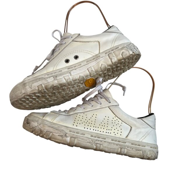 P448 low top sneakers white leather perforated logo EU 37 US 7 womens lace up - Picture 6 of 14